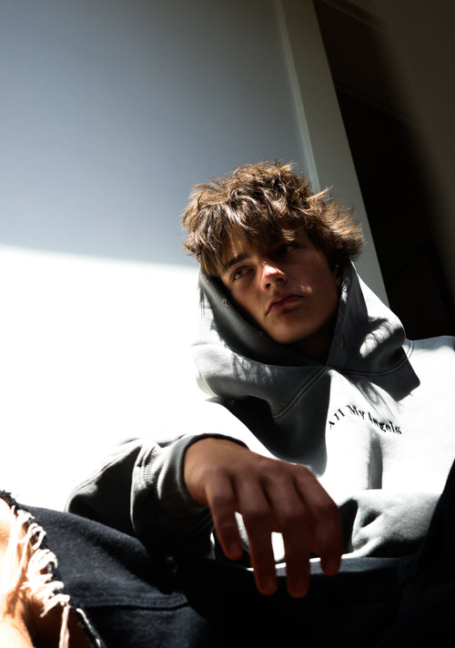 Embroidery Frayed Enzyme Washed Fleece Hoodie