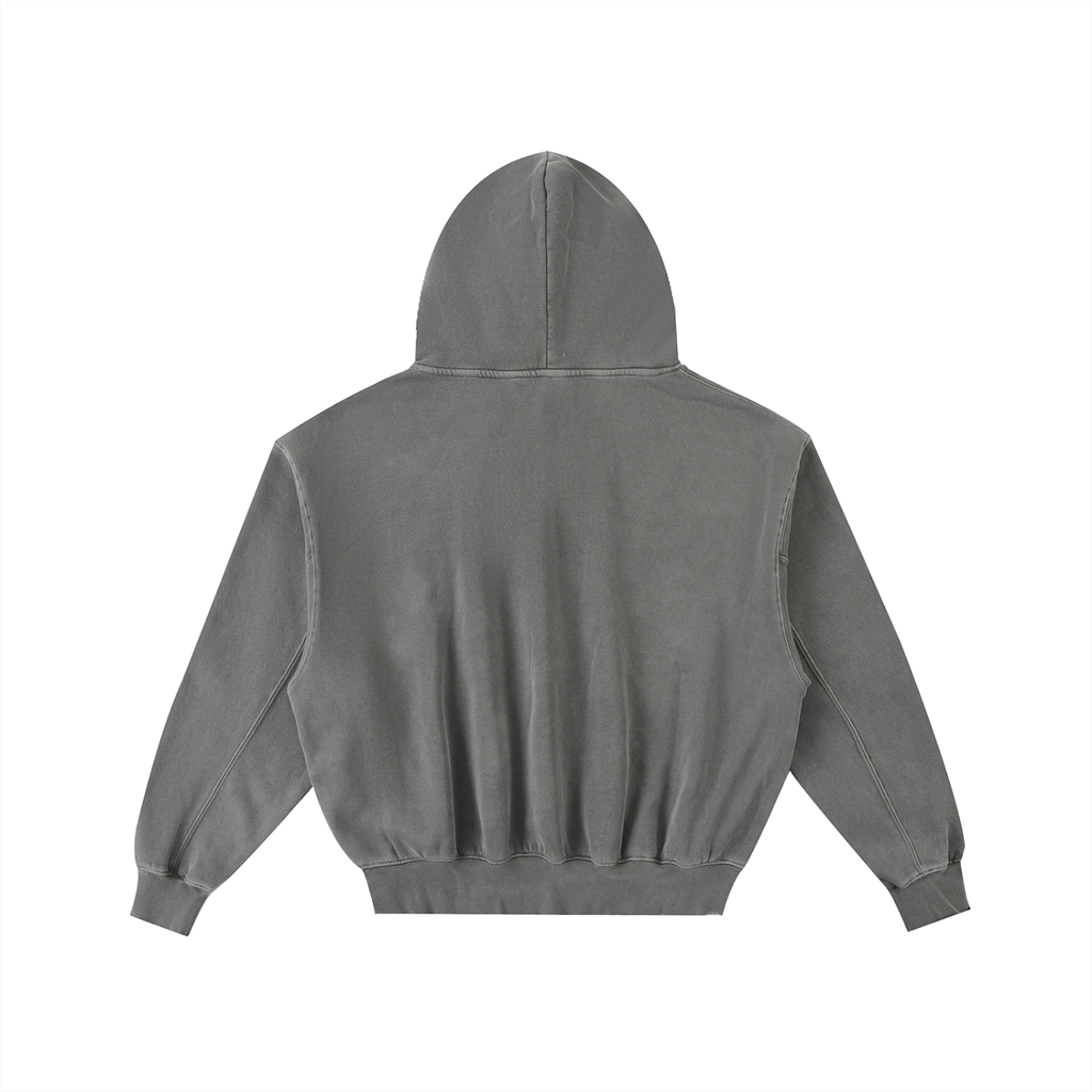 Embroidery Frayed Enzyme Washed Fleece Hoodie
