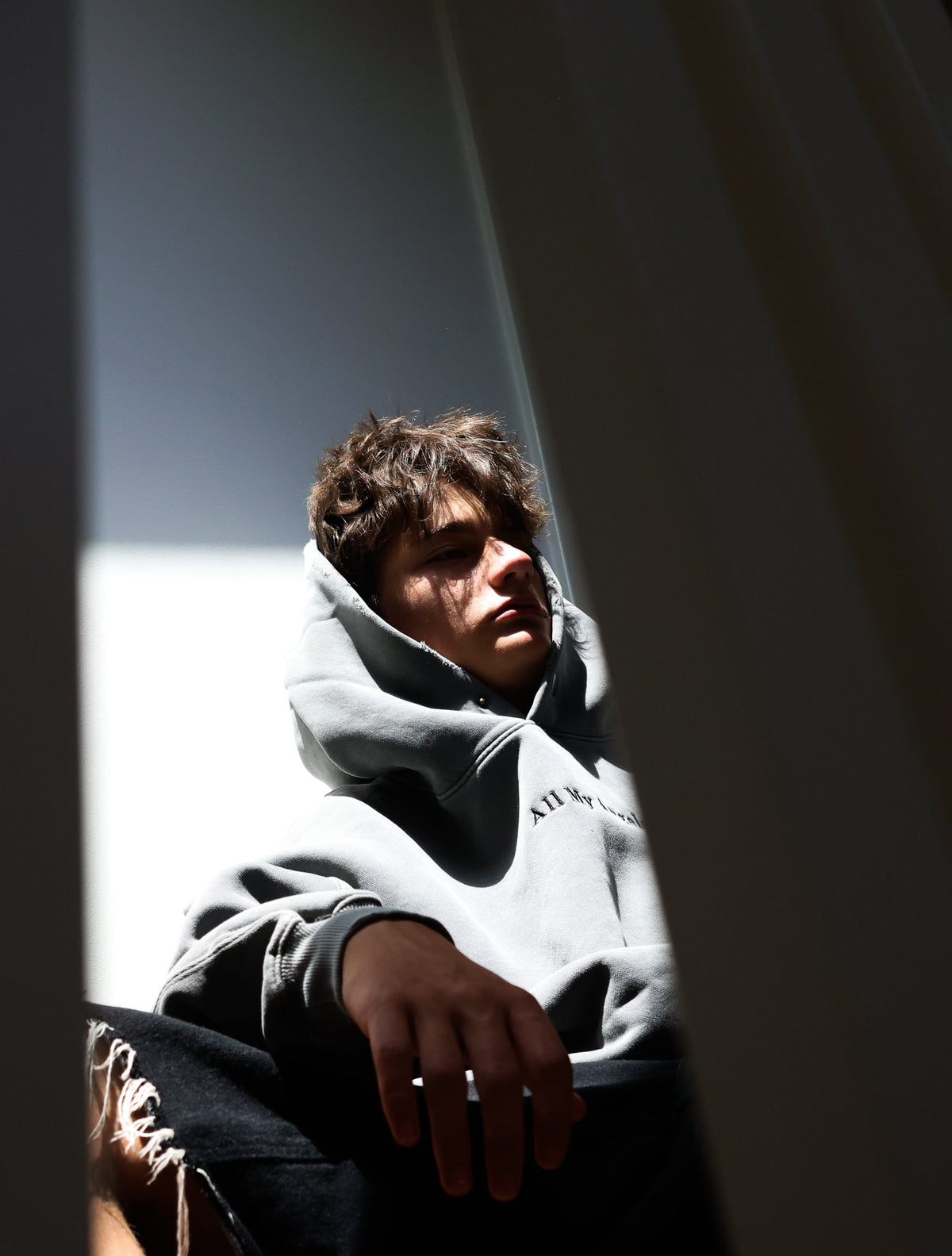 Embroidery Frayed Enzyme Washed Fleece Hoodie